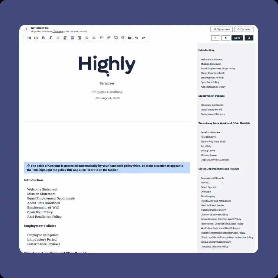 Employee Handbook Editor