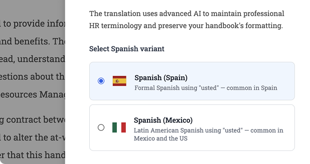 Spanish Employee Handbook Translation